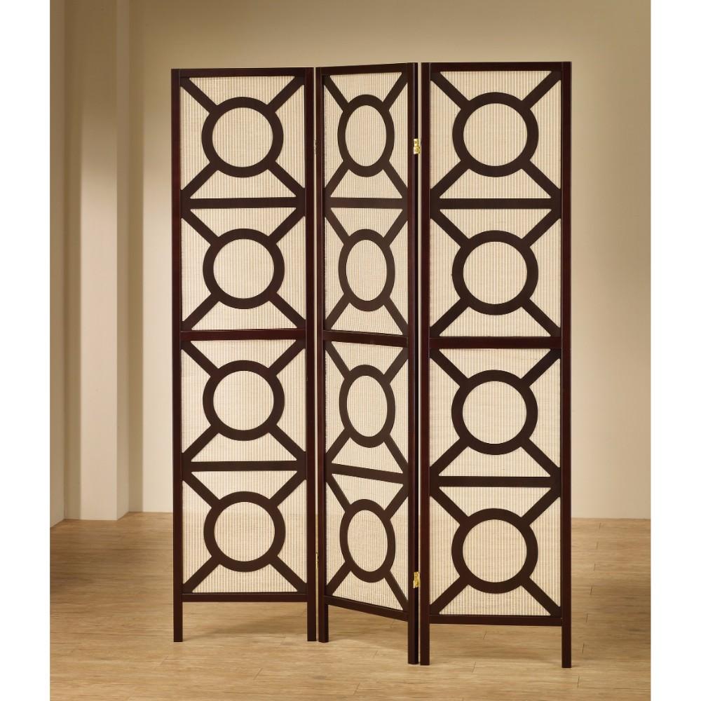 BM159225 Modern Circle Patterned Wooden Folding Screen, Brown