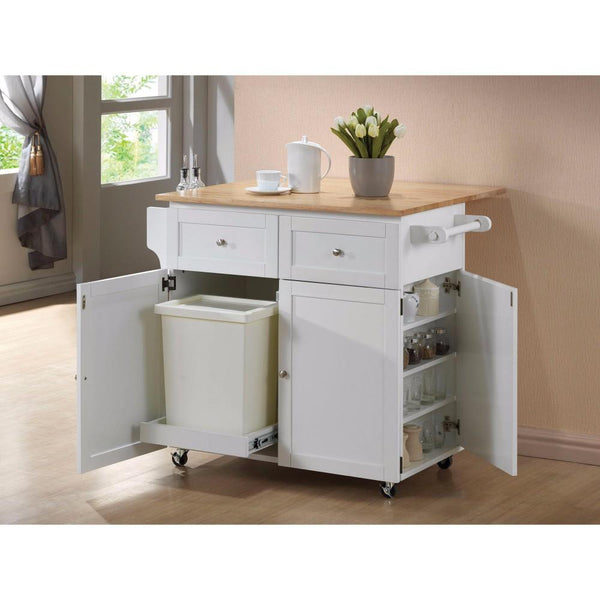 BM159253 Modish Dual Tone Wooden Kitchen Cart, Brown And White