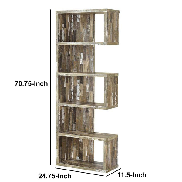 Distressed Wooden Open Bookcase, Brown - BM159408