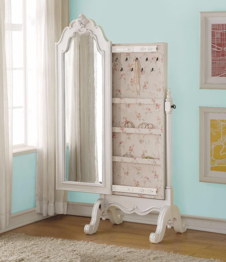 benzara BM160025 Princess Jewelry Armoire Pearl White