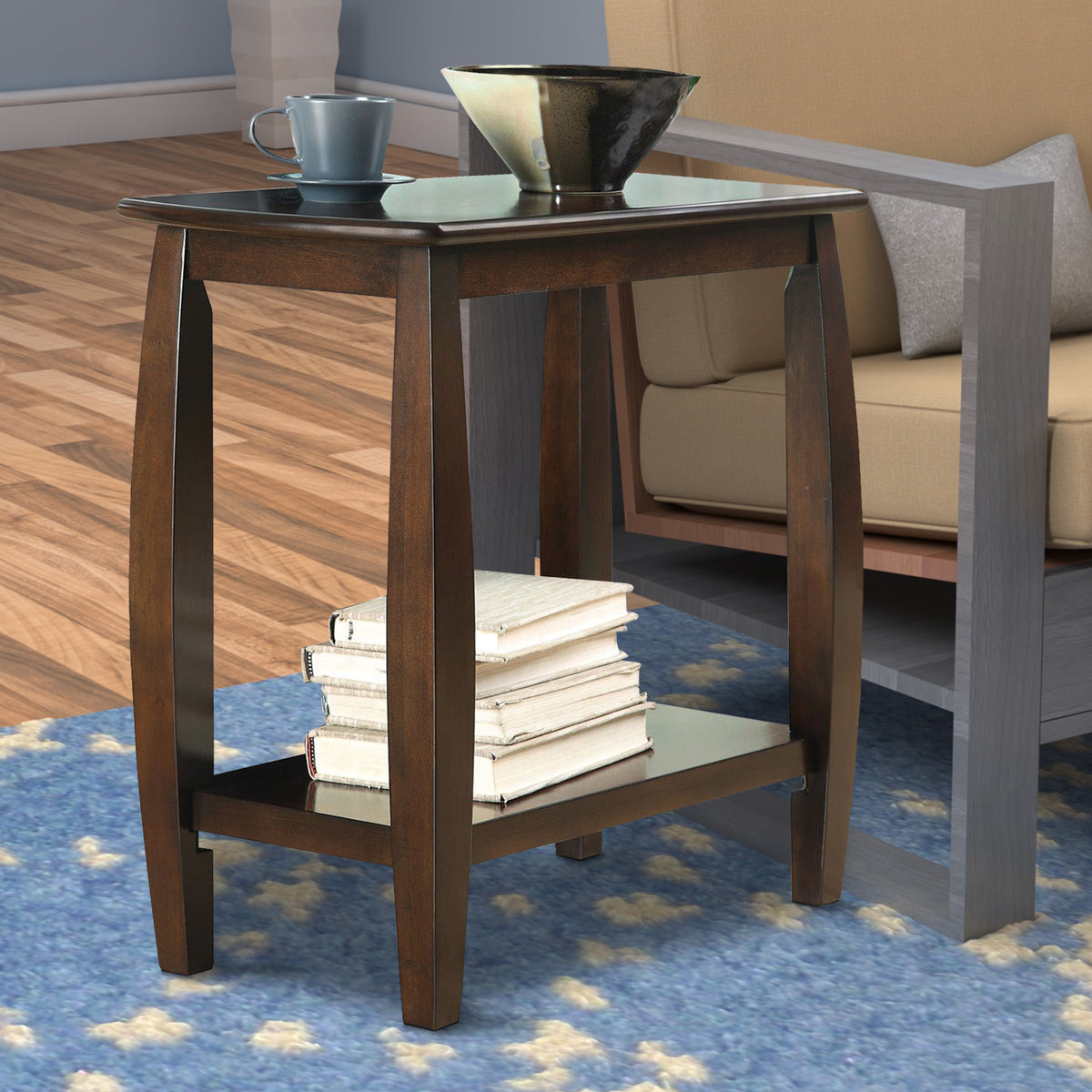 BM160096 Elegant Wooden Chair Side Table, Brown