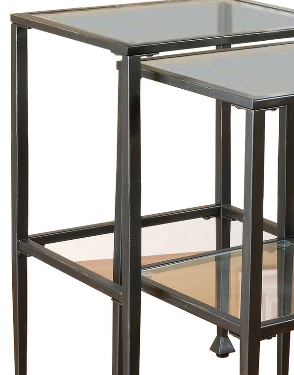 Set Of 2 Metal Nesting Tables With Glass Top, Black - BM160100