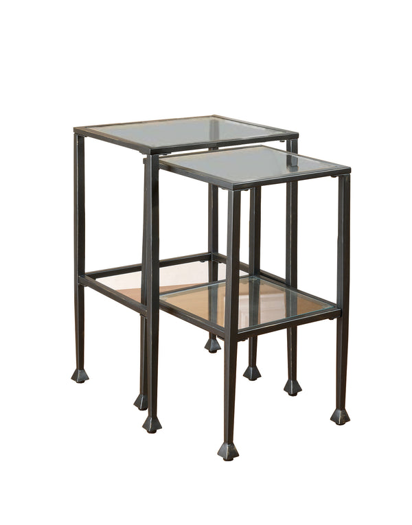 Set Of 2 Metal Nesting Tables With Glass Top, Black - BM160100