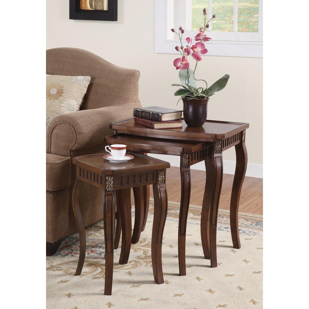 Set Of 3 Wooden Nesting Tables With Curved Legs, Brown - BM160101