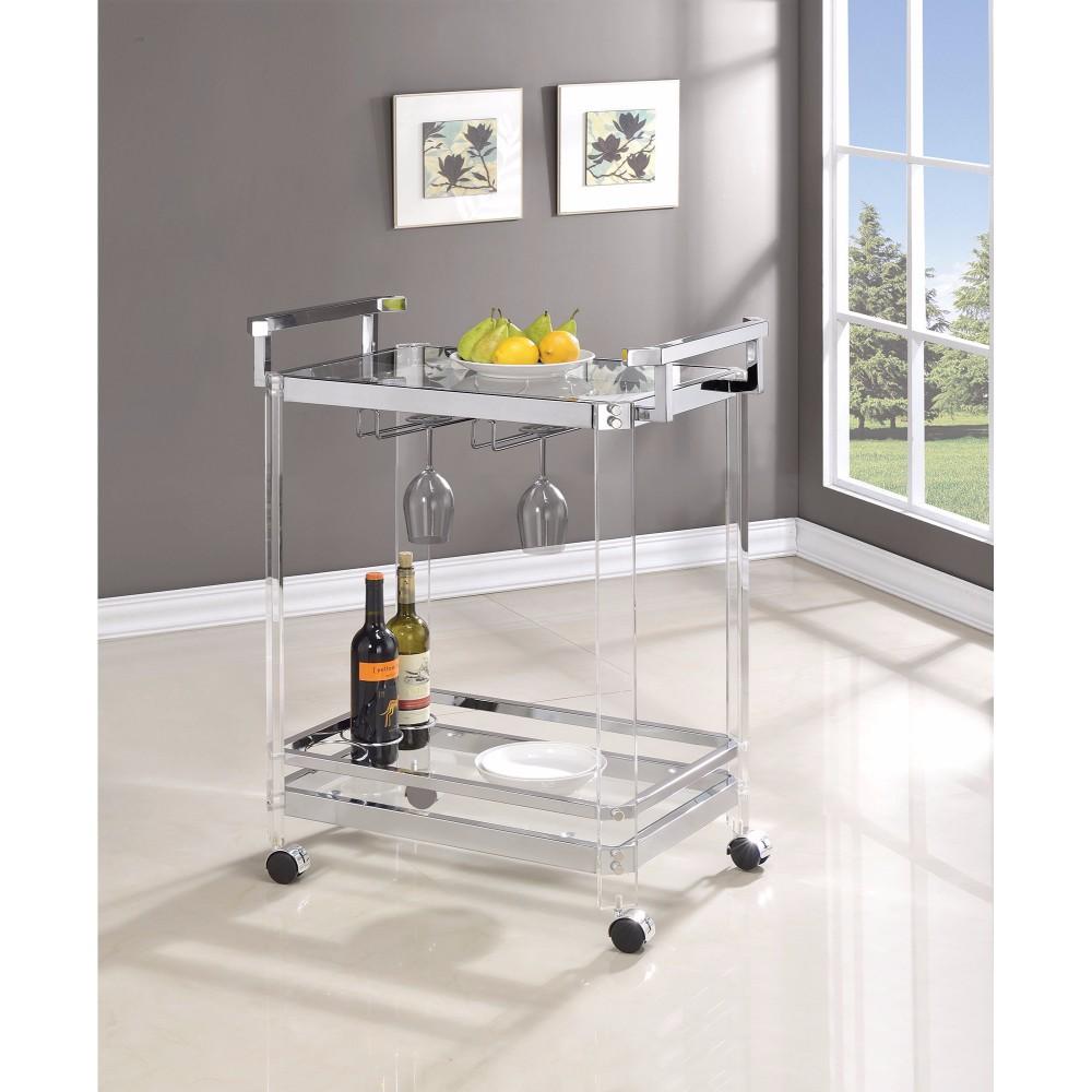 BM160122 Stylish Metal Base Serving Cart With Glass Top, Clear