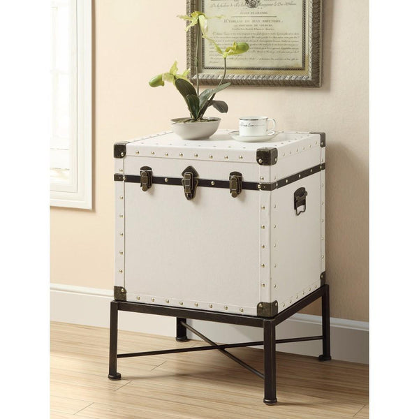 BM160134 Trendy Trunk Style Accent Side Table, White