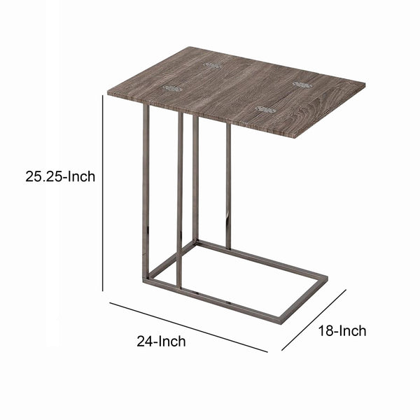 BM160135 Stylish Wooden Snack Table With Metal Base, Gray