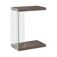 BM160140 Contemporary Wood And Glass Snack Table, Gray And Clear