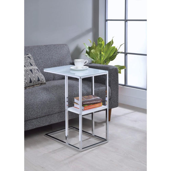 BM160160 Modern Style Snack Table With Bottom Shelf, Silver