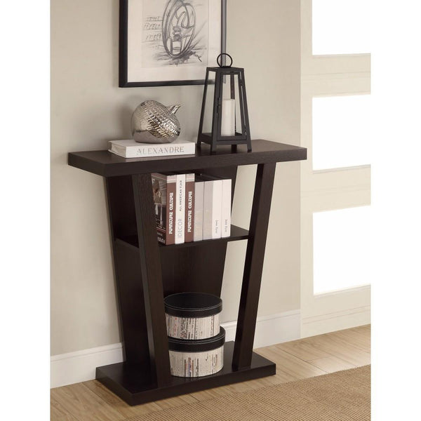 BM160199 Angled Wooden Console Table With Storage Space, Brown