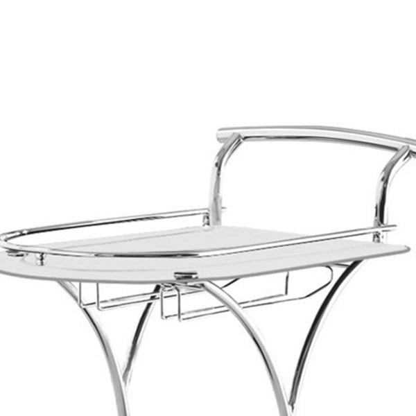 BM160282 Captivating Serving Cart With 2 Frosted Glass Shelves, Silver