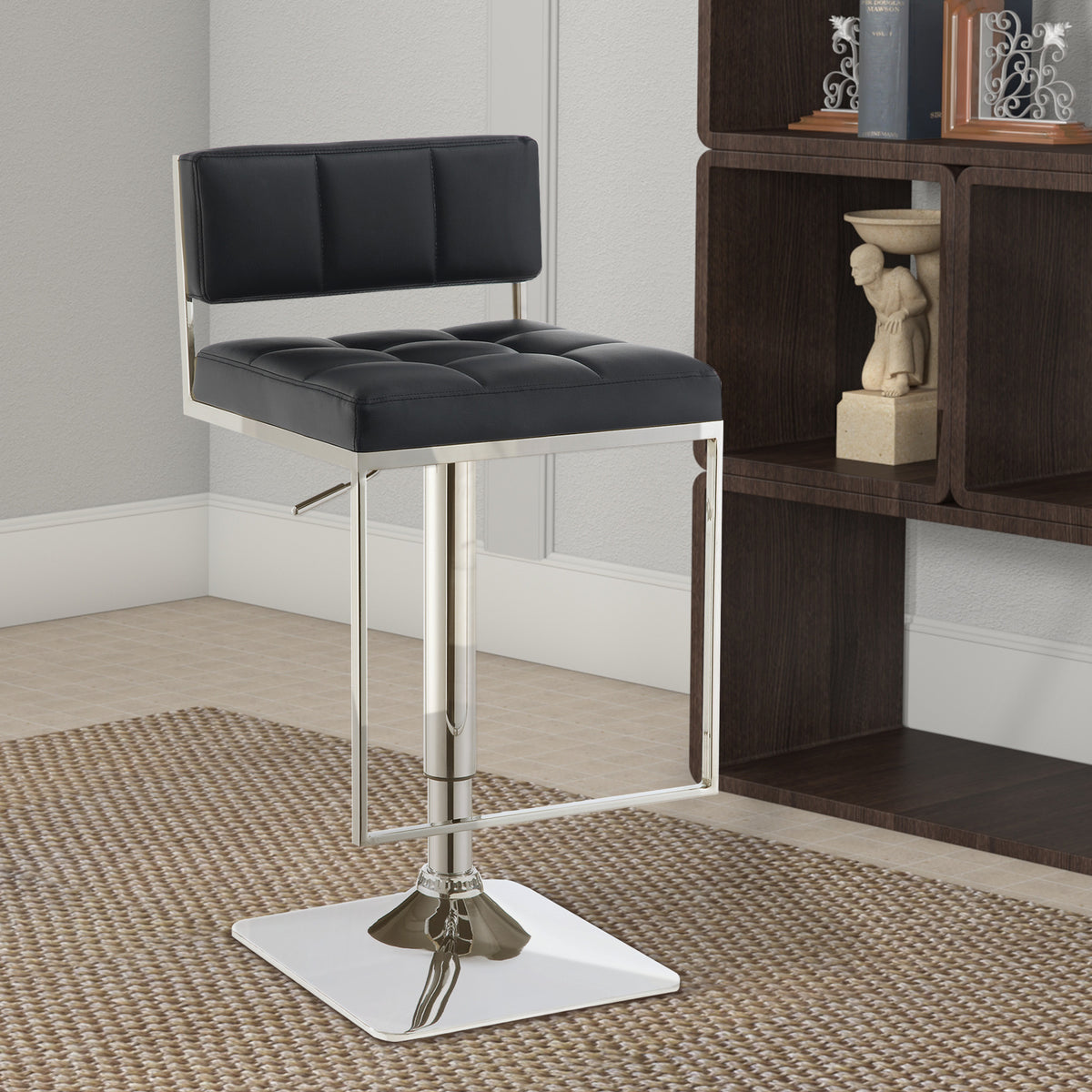 BM160763 Adjustable Contemporary Metal Bar Stool, Black & Silver