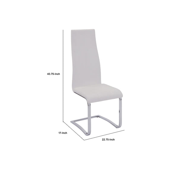 BM160776 Stylish White Faux Leather Dining Chair with Chrome Legs, Set of 4
