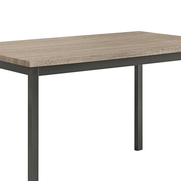 BM160786 Contemporary Metal Dining Table With Wooden Top, Gray & Black