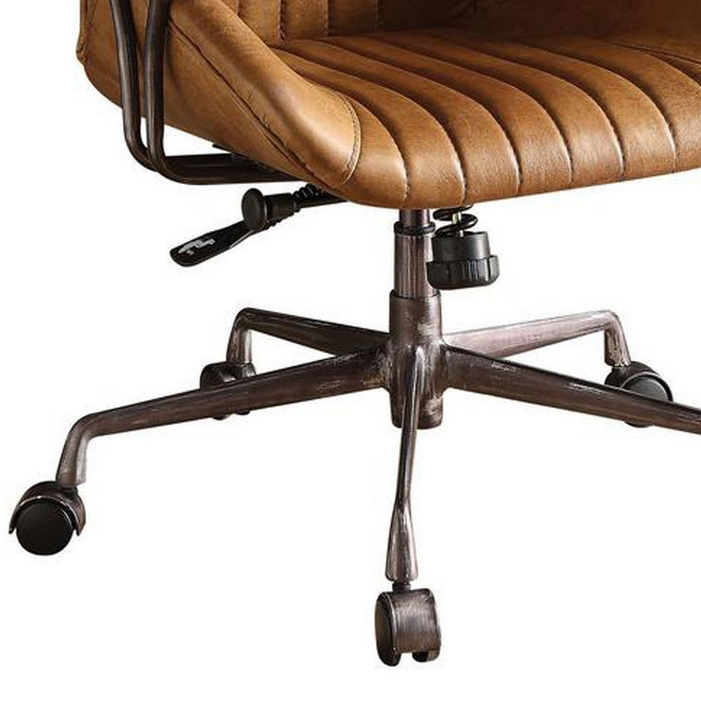 Metal & Leather Executive Office Chair, Coffee Brown - BM163558