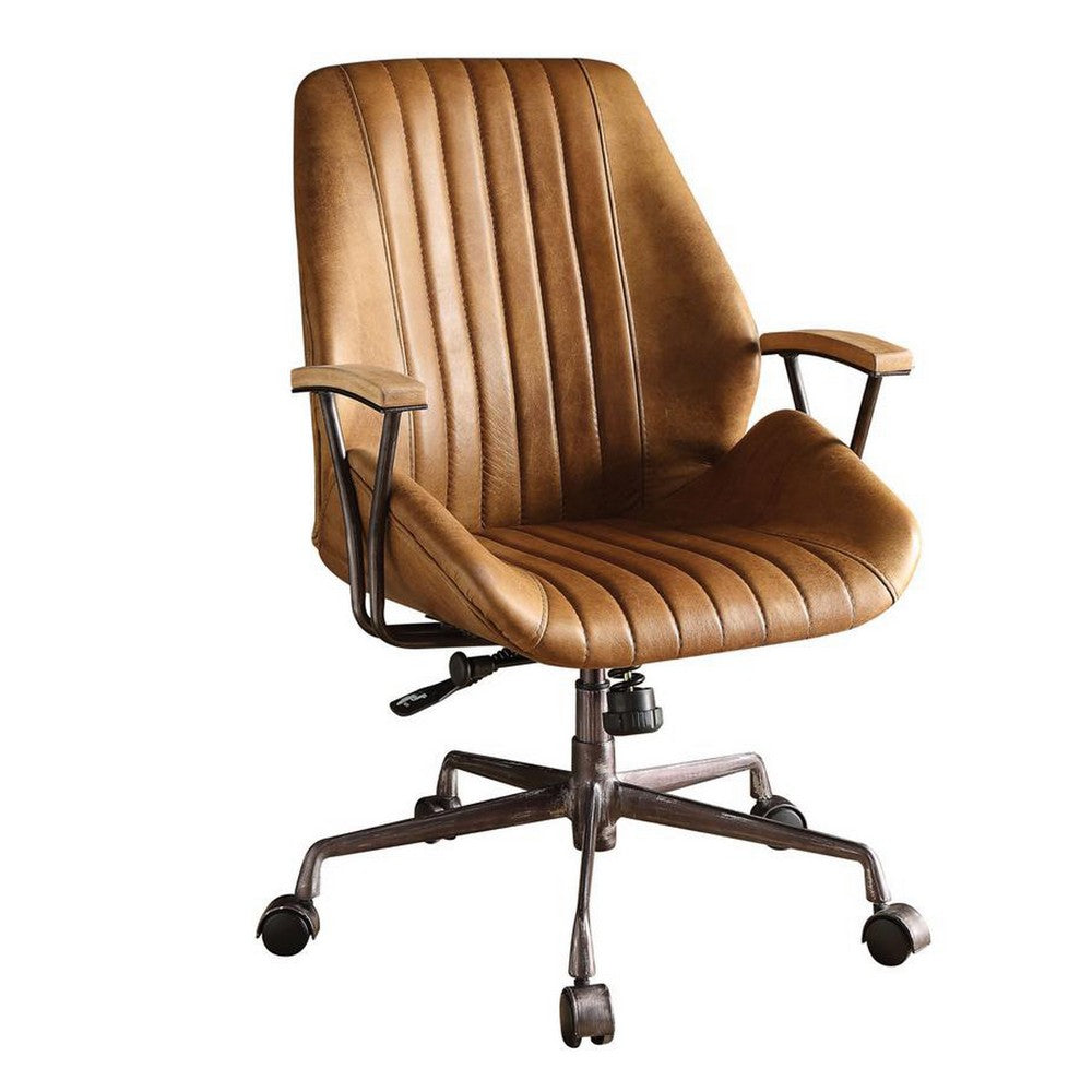 Metal & Leather Executive Office Chair, Coffee Brown - BM163558