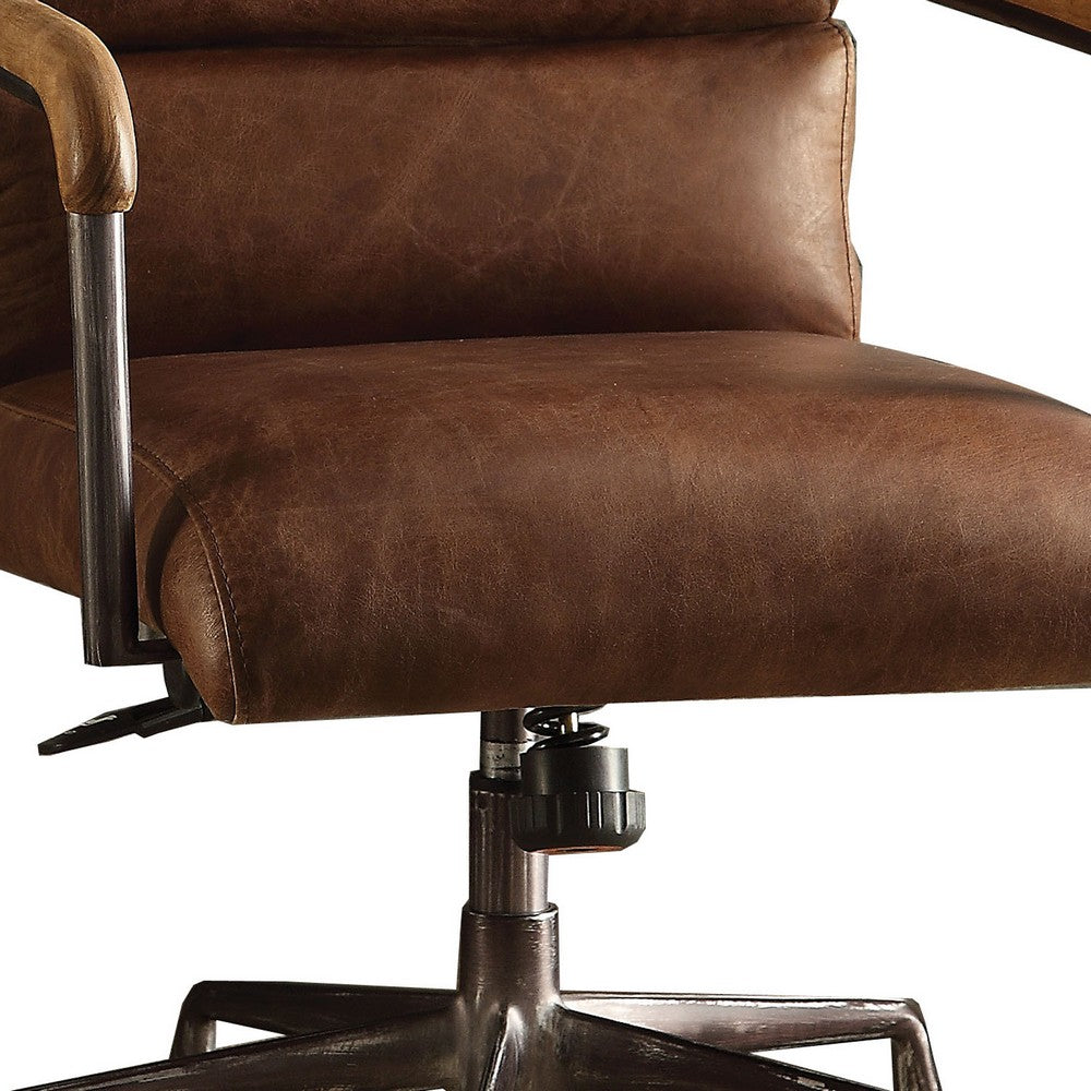 Benzara Metal & Leather Executive Office Chair, Retro Brown Benzara Metal & Leather Executive Office Chair, Retro Brown