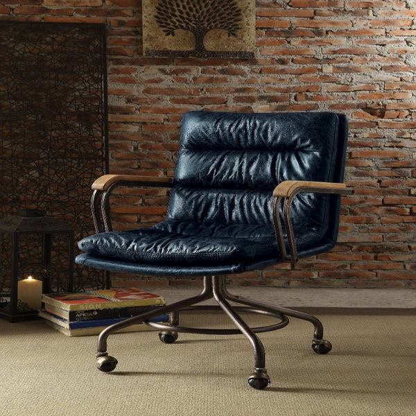 BM163562 Metal & Leather Executive Office Chair, Vintage Blue