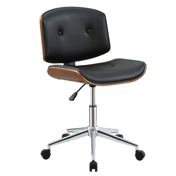 Wooden Back Armless Office Chair with Metal Star Base, Black and Brown - BM163563