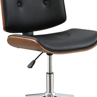 Wooden Back Armless Office Chair with Metal Star Base, Black and Brown - BM163563