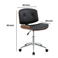 Wooden Back Armless Office Chair with Metal Star Base, Black and Brown - BM163563