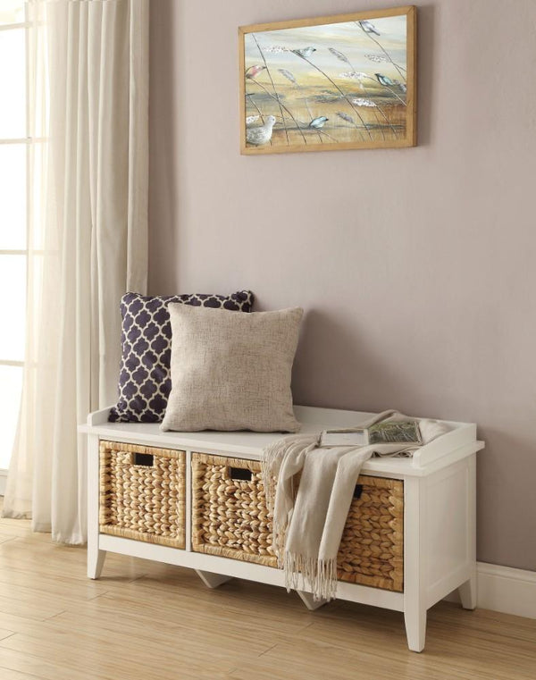 Rectangular Wooden Bench with Three Storage Baskets, White and Beige - BM163621