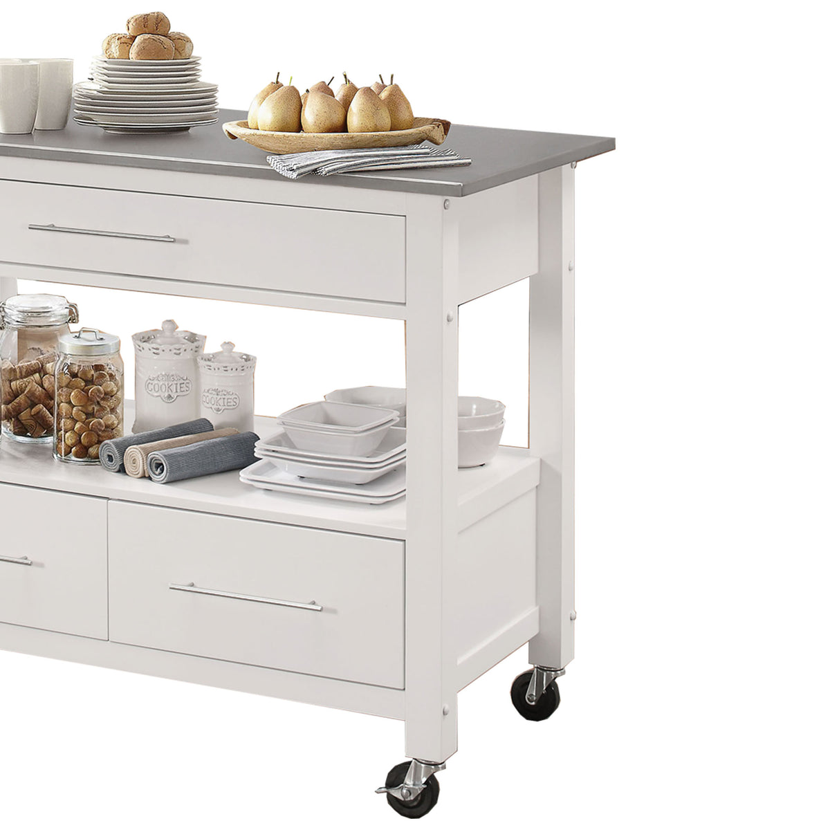 BM163665 Kitchen Cart With Stainless Steel Top, Gray & White