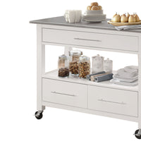 BM163665 Kitchen Cart With Stainless Steel Top, Gray & White