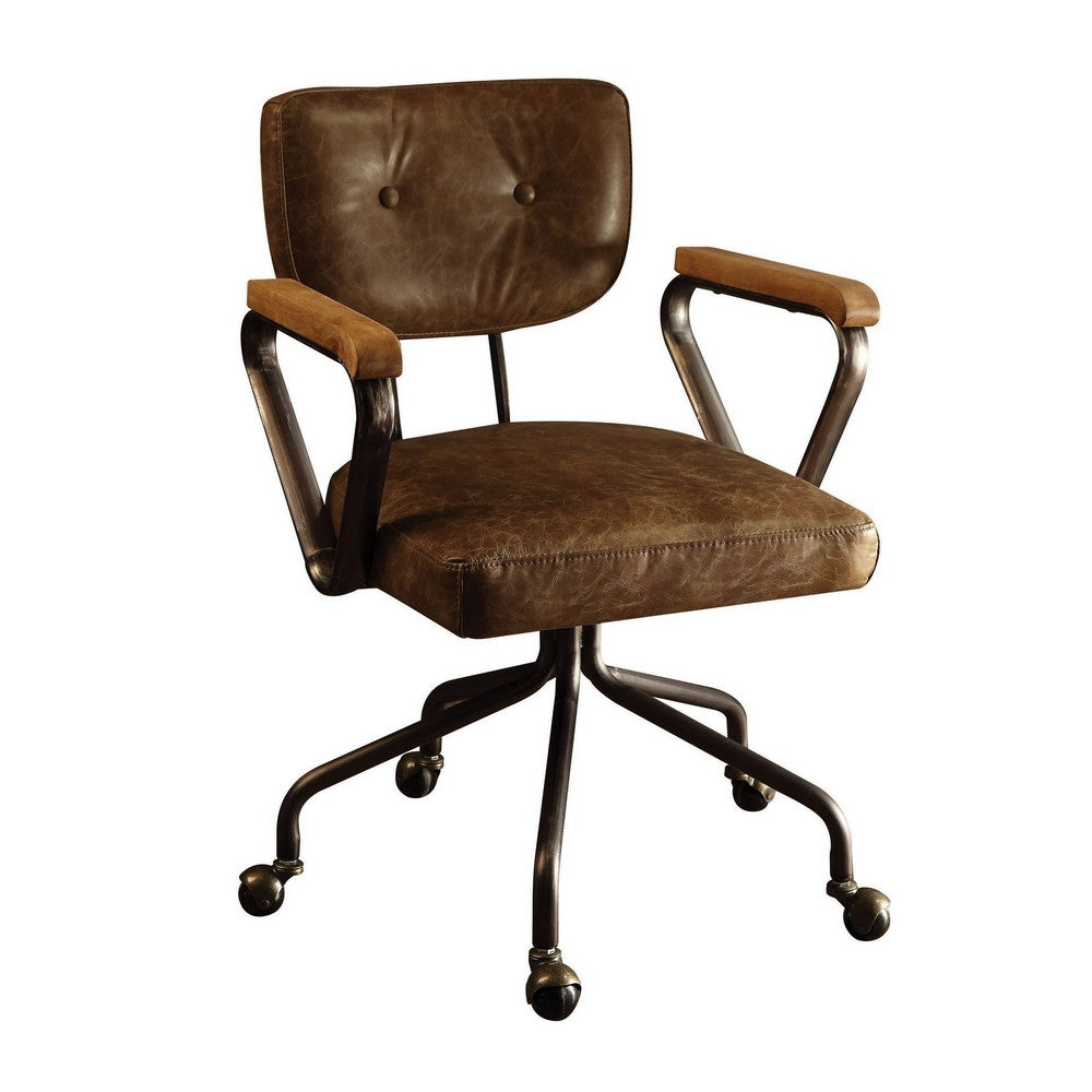 Leatherette Button Tufted Office Chair with 5 Star Caster Base, Brown - BM163666