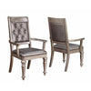 BM163721 Wooden Dining Side Arm Chair With Tufted Back, Gray & Silver, Set of 2