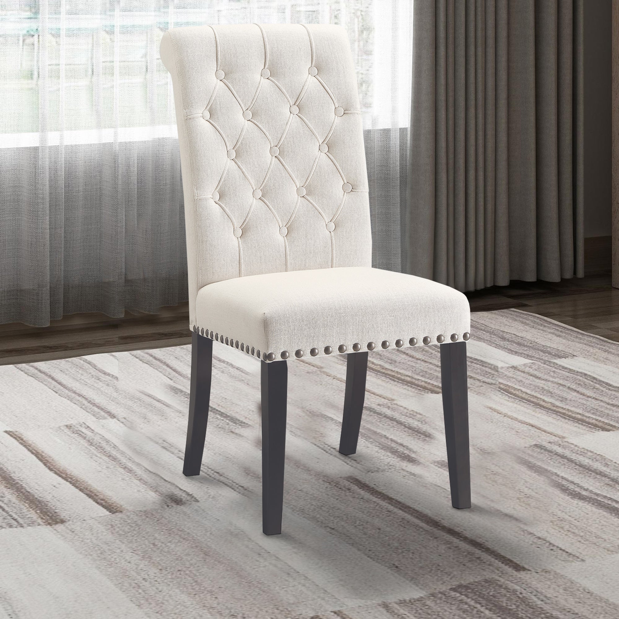 benzara BM163805 Wooden Dining Side Chair Cream & Black Set of 2