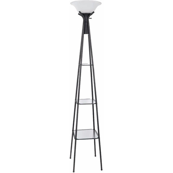 Torchiere Floor Lamp With Clear Glass Shelving, Black And White  - BM163928