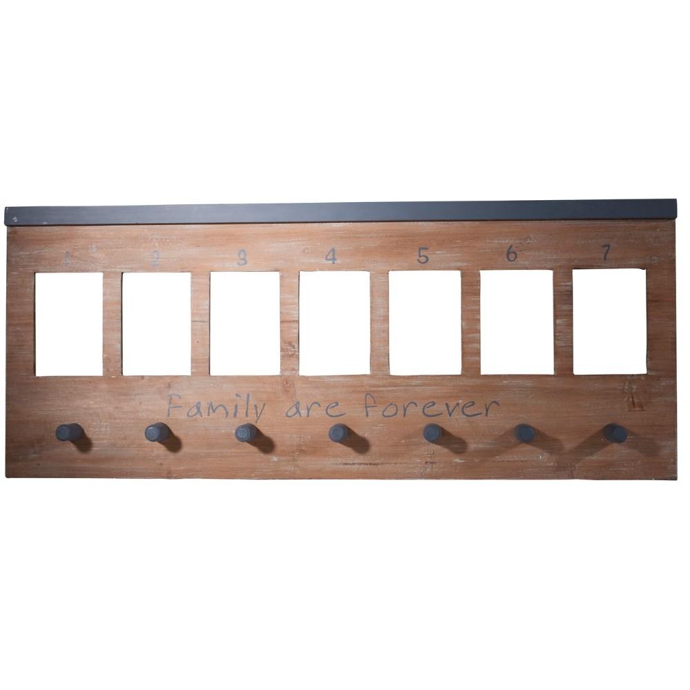BM165623 Wooden Wall Panel With Hooks, Brown