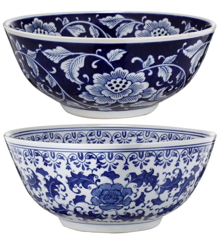 BM165651 Set Of 2 Ceramic Bowls, Blue And White,