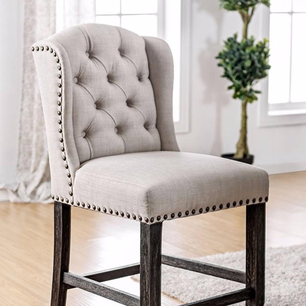 Wooden Counter Height Wingback Chair, Ivory and Black - Set of 2 - BM166172