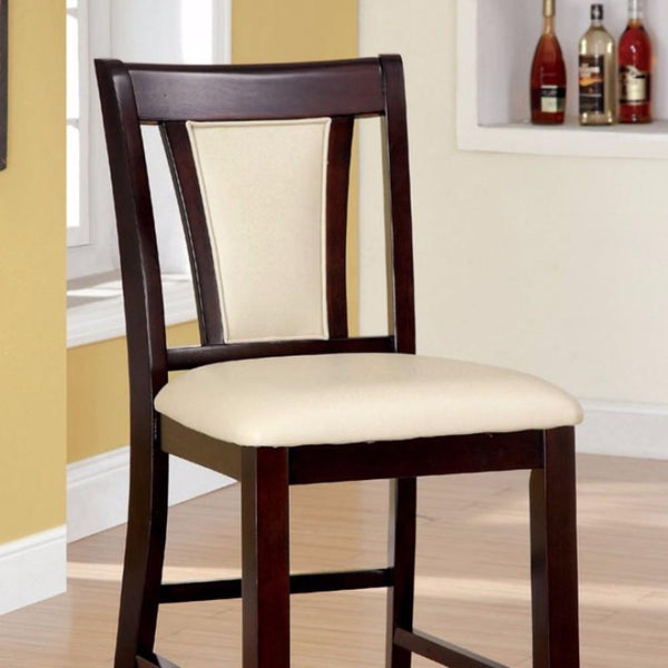 Wooden Counter Height Chair With Padded Seat and Back, Pack of 2, Brown & Ivory - BM166218