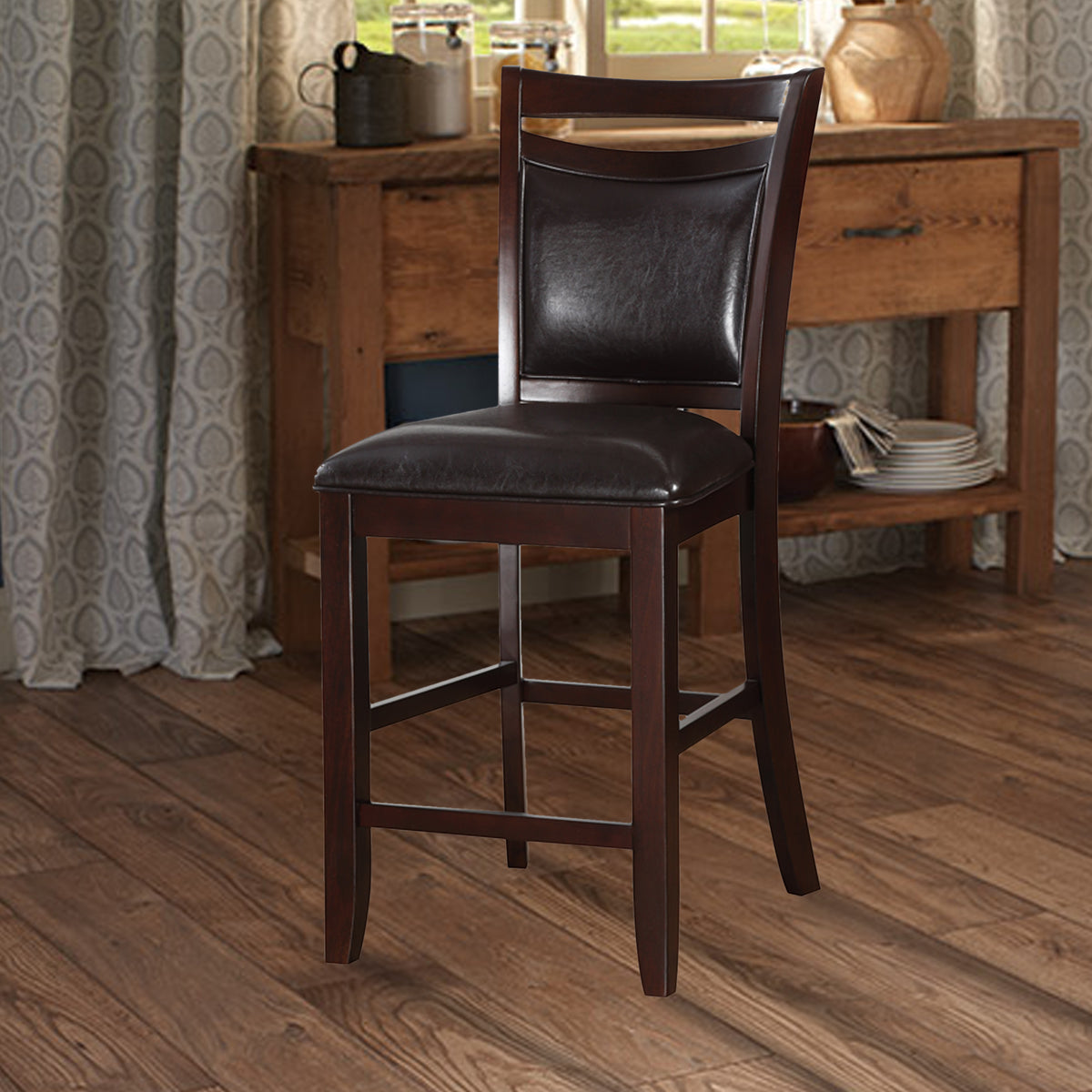 Classic Wooden Armless High Chair, Brown & Black, Set of 2 - BM166597