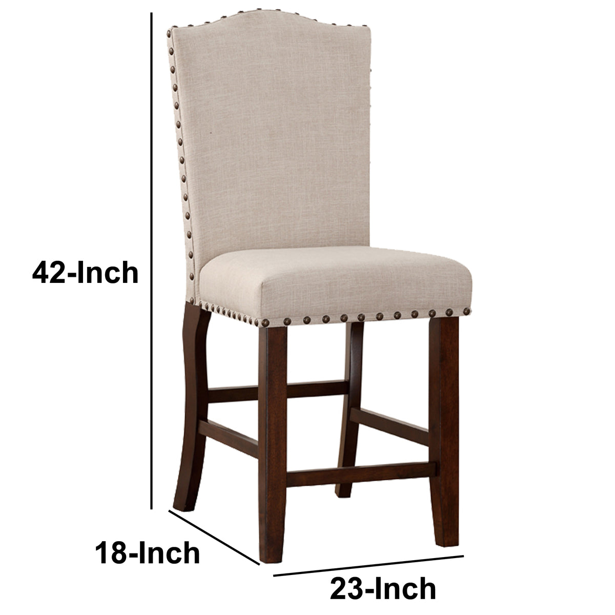 Rubber Wood High chair With Studded Trim, Cream & Cherry Brown, Set of 2 - BM166612