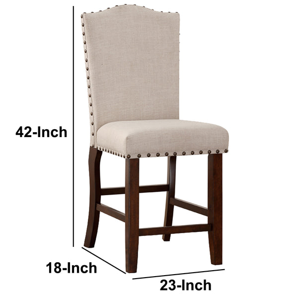 Rubber Wood High chair With Studded Trim, Cream & Cherry Brown, Set of 2 - BM166612