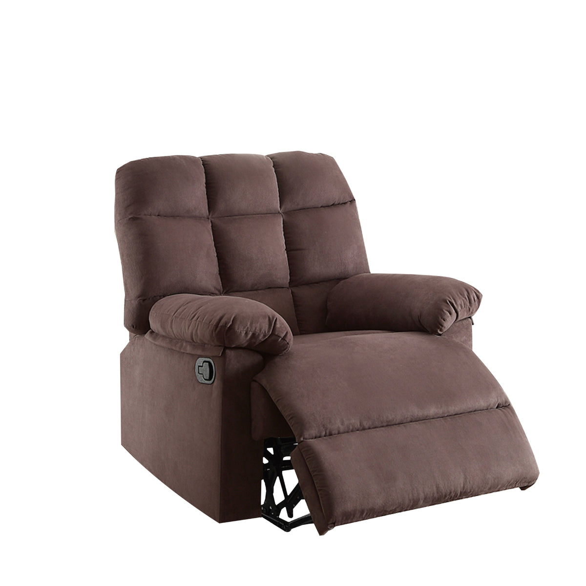 BM166718 Plush Cushioned Recliner With Tufted Back And Roll Arms In Brown