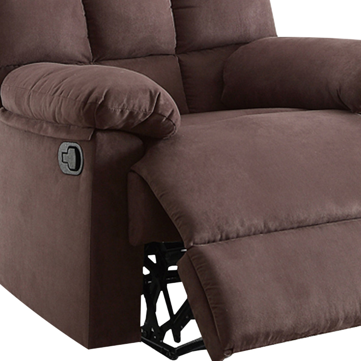 BM166718 Plush Cushioned Recliner With Tufted Back And Roll Arms In Brown