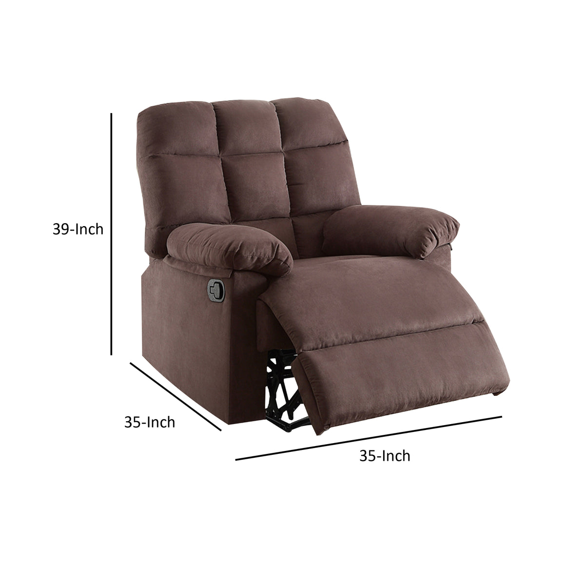 BM166718 Plush Cushioned Recliner With Tufted Back And Roll Arms In Brown