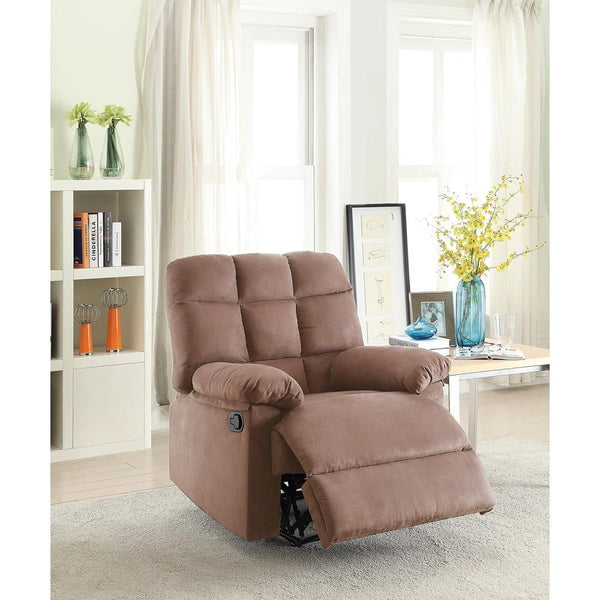 BM166720 Plush Cushioned Recliner With Tufted Back And Roll Arms In Saddle Brown
