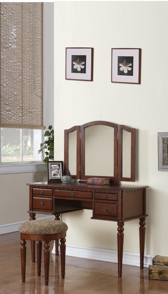 BM167178 Commodious Vanity Set Featuring Stool And Mirror Cherry Brown