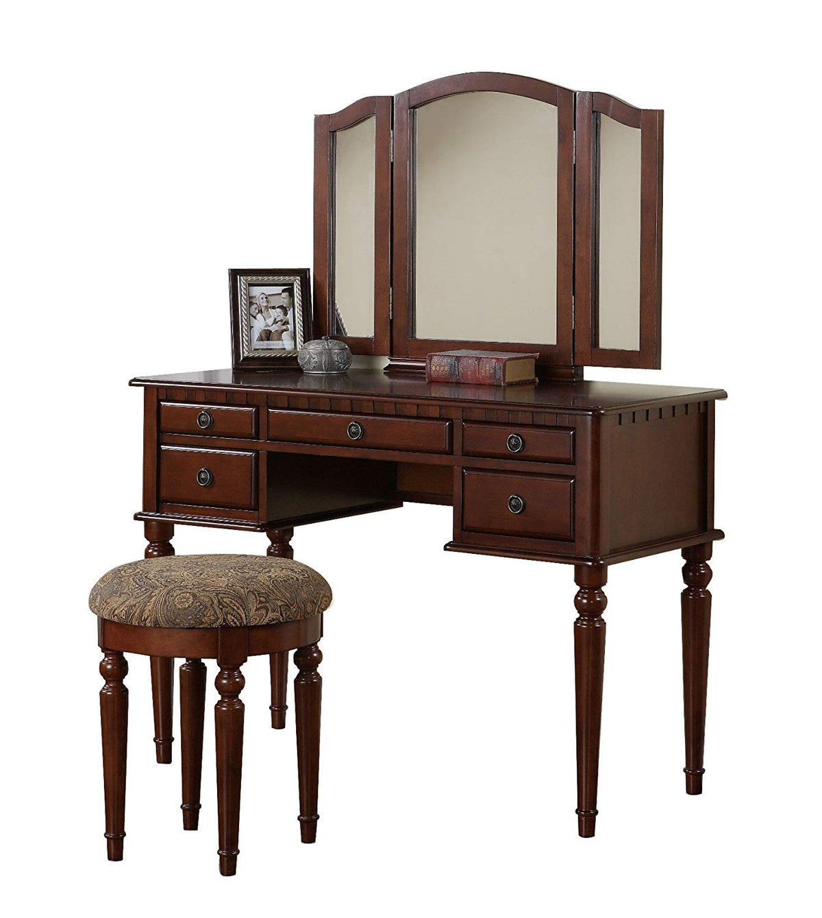 BM167178 Commodious Vanity Set Featuring Stool And Mirror Cherry Brown