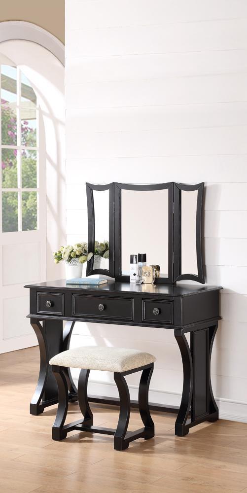 BM167181 Modish Vanity Set Featuring Stool And Mirror Black