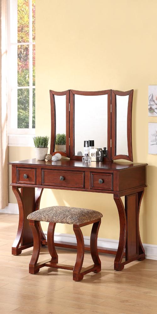 BM167183 Modish Vanity Set Featuring Stool And Mirror Cherry Brown