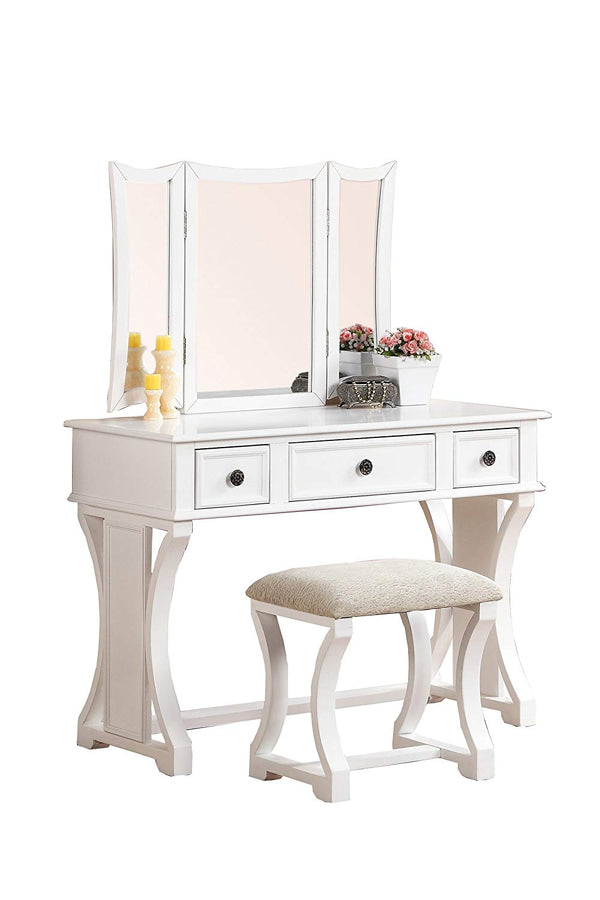 BM167184 Vanity Set Featuring Stool And Mirror White