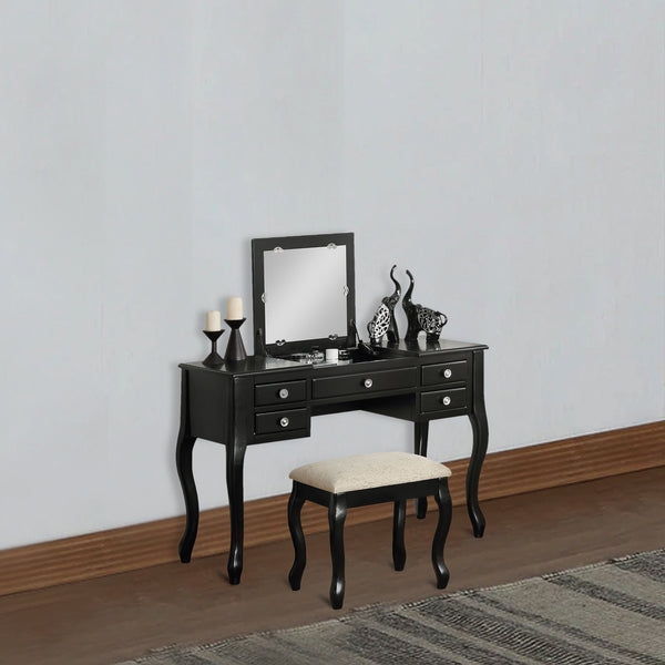 Cherub Vanity Set Featuring Stool And Mirror Black - BM167186