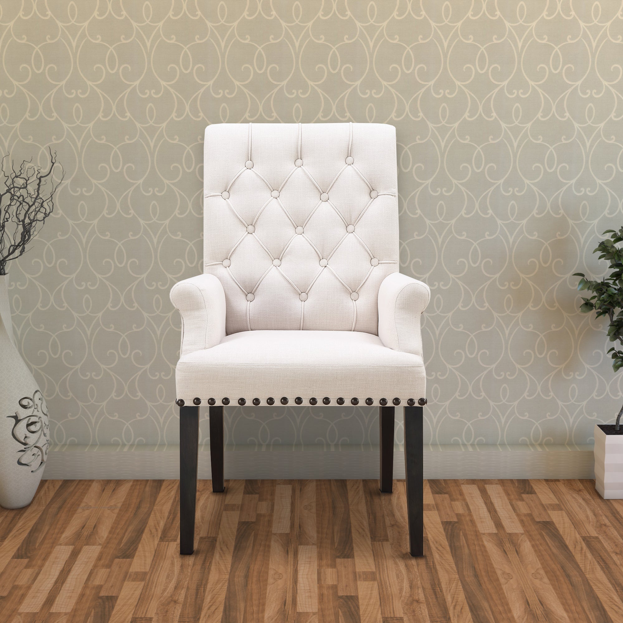 benzara Side Dining Chair Beige & Smokey Black - BM168101
